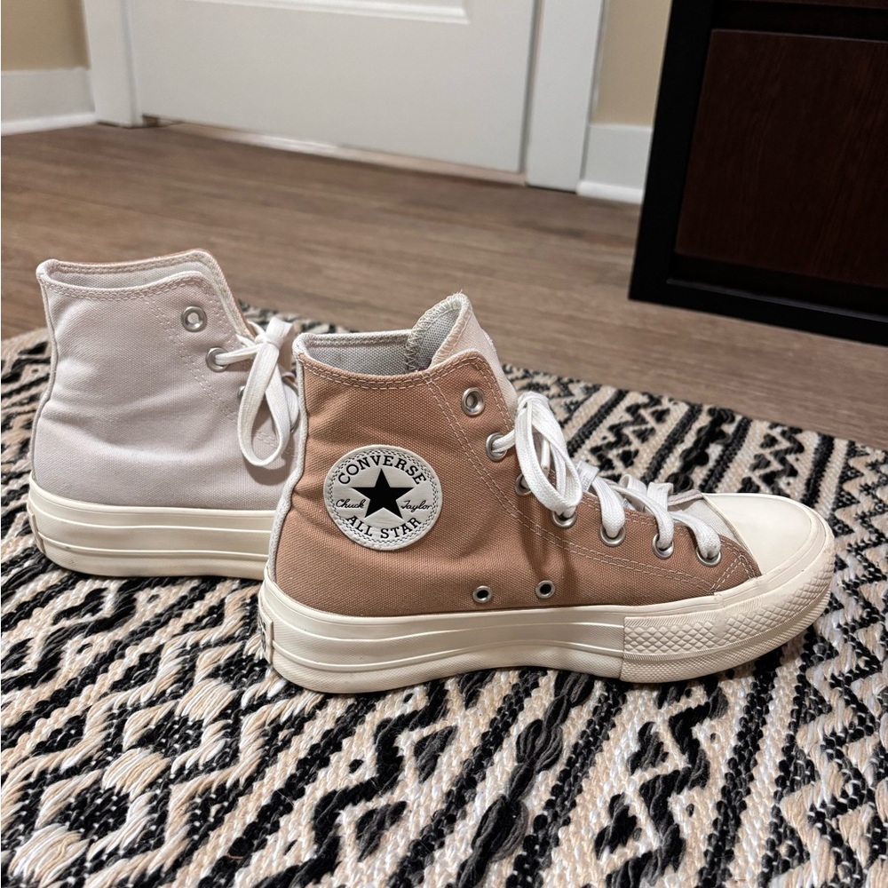 Converse Tan and White High-Top Sneakers Classic Design